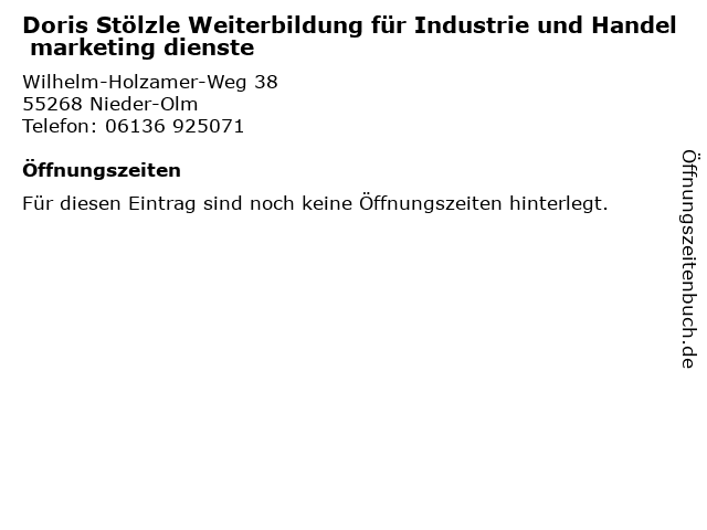 Doris Stölzle Weiterbildung für Industrie und Handel marketing dienste in Nieder-Olm: Adresse und Öffnungszeiten