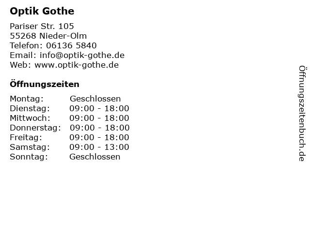 Optik Peter Gothe KG in Nieder-Olm in Nieder-Olm: Adresse und Öffnungszeiten