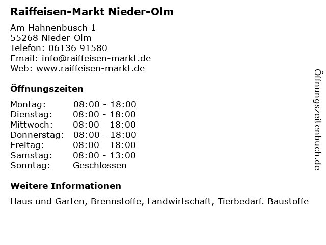 Raiffeisen-Markt Nieder-Olm in Nieder-Olm: Adresse und Öffnungszeiten