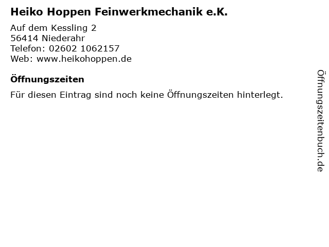 Heiko Hoppen Feinwerkmechanik e.K. in Niederahr: Adresse und Öffnungszeiten