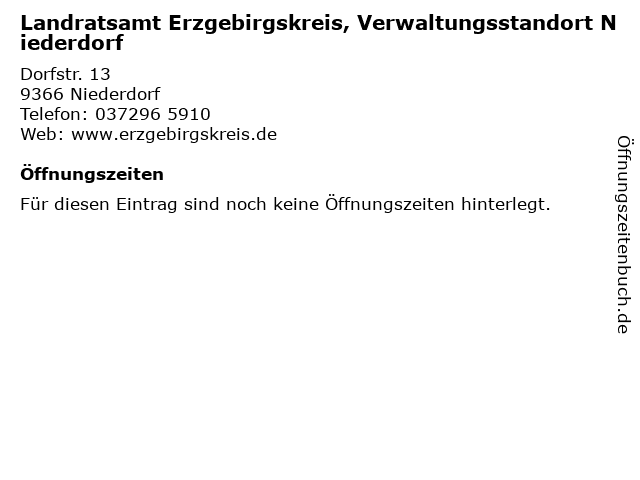 Landratsamt Erzgebirgskreis, Verwaltungsstandort Niederdorf in Niederdorf: Adresse und Öffnungszeiten