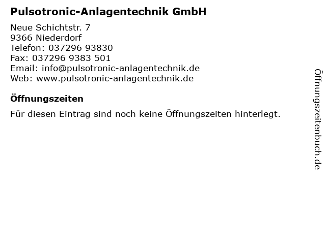 Pulsotronic-Anlagentechnik GmbH in Niederdorf: Adresse und Öffnungszeiten