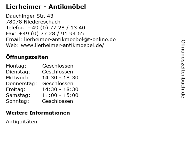 Lierheimer - Antikmöbel in Niedereschach: Adresse und Öffnungszeiten