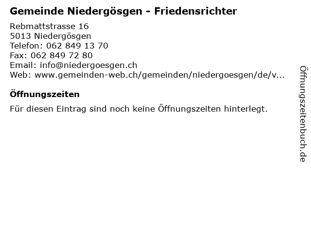 Gemeinde Niedergösgen - Friedensrichter in Niedergösgen: Adresse und Öffnungszeiten