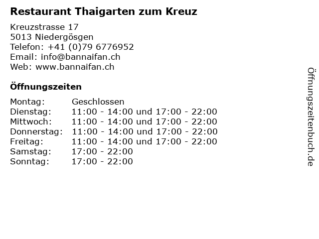 Restaurant Thaigarten zum Kreuz in Niedergösgen: Adresse und Öffnungszeiten