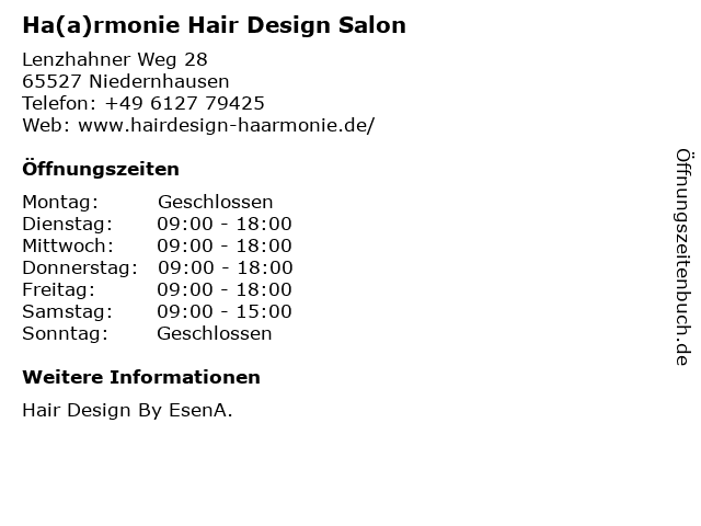 Ha(a)rmonie Hair Design Salon in Niedernhausen: Adresse und Öffnungszeiten