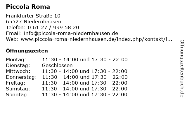 Piccola Roma in Niedernhausen: Adresse und Öffnungszeiten