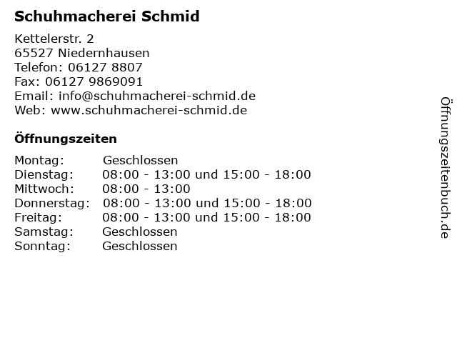 Schuhmacherei Schmid in Niedernhausen: Adresse und Öffnungszeiten