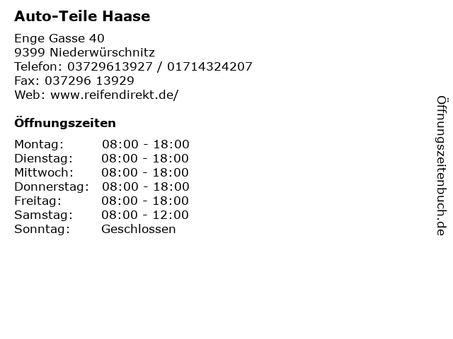 Auto-Teile Haase in Niederwürschnitz: Adresse und Öffnungszeiten