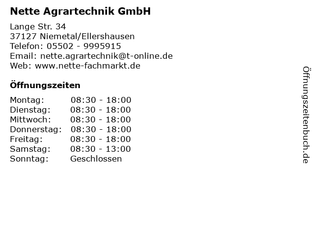 Nette Agrartechnik GmbH in Niemetal/Ellershausen: Adresse und Öffnungszeiten