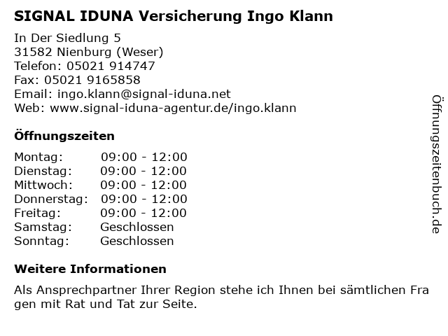 SIGNAL IDUNA Versicherung Ingo Klann in Nienburg (Weser): Adresse und Öffnungszeiten