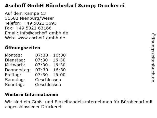 Aschoff GmbH Bürobedarf & Druckerei in Nienburg/Weser: Adresse und Öffnungszeiten