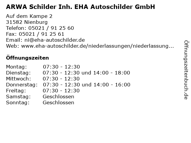 ARWA Schilder Inh. EHA Autoschilder GmbH in Nienburg: Adresse und Öffnungszeiten