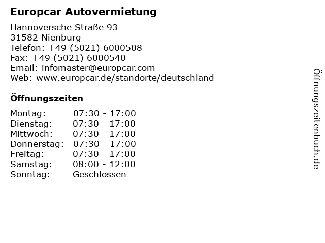 Europcar Autovermietung in Nienburg: Adresse und Öffnungszeiten