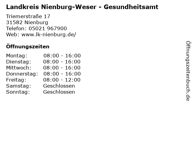 Landkreis Nienburg-Weser - Gesundheitsamt in Nienburg: Adresse und Öffnungszeiten