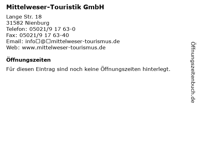 Mittelweser-Touristik GmbH in Nienburg: Adresse und Öffnungszeiten