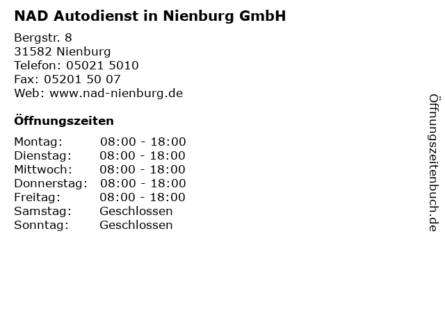 NAD Autodienst in Nienburg GmbH in Nienburg: Adresse und Öffnungszeiten
