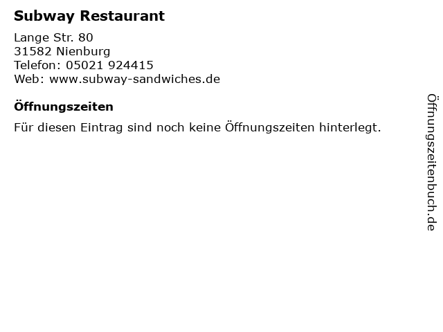 Subway Restaurant in Nienburg: Adresse und Öffnungszeiten