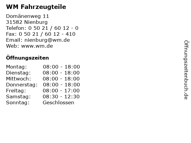 WM Fahrzeugteile in Nienburg: Adresse und Öffnungszeiten