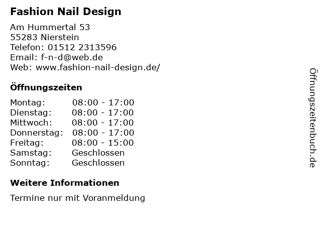 Fashion Nail Design in Nierstein: Adresse und Öffnungszeiten