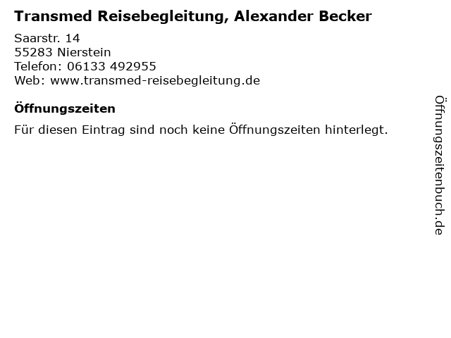 Transmed Reisebegleitung, Alexander Becker in Nierstein: Adresse und Öffnungszeiten