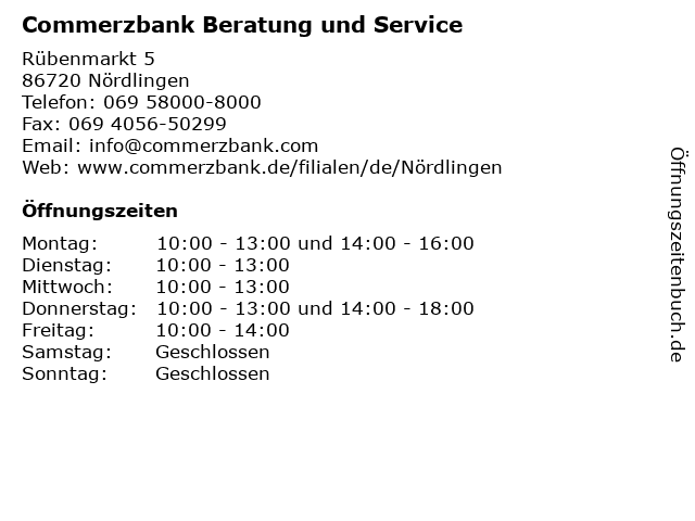 Commerzbank - Beratung und Service in Nördlingen: Adresse und Öffnungszeiten