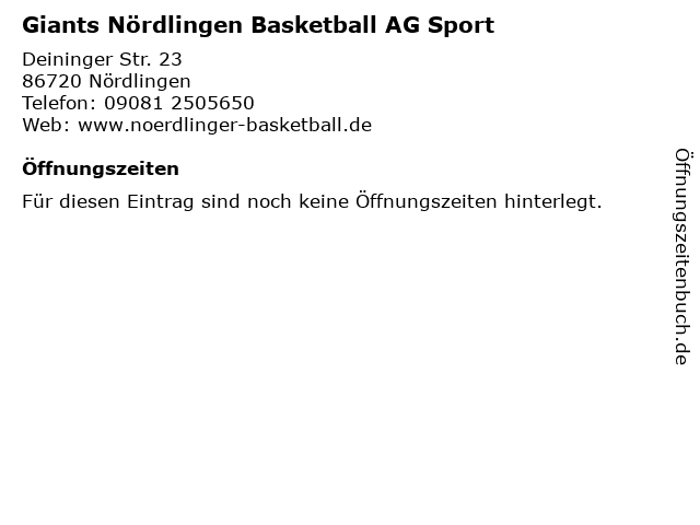 Giants Nördlingen Basketball AG Sport in Nördlingen: Adresse und Öffnungszeiten