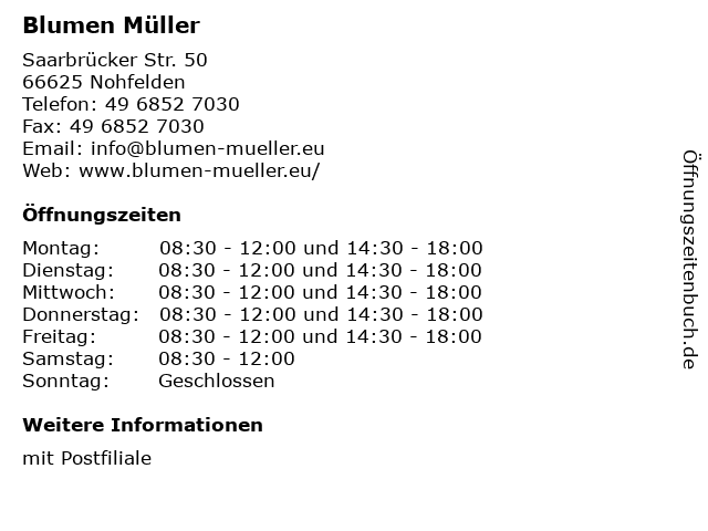 Blumen Müller in Nohfelden: Adresse und Öffnungszeiten