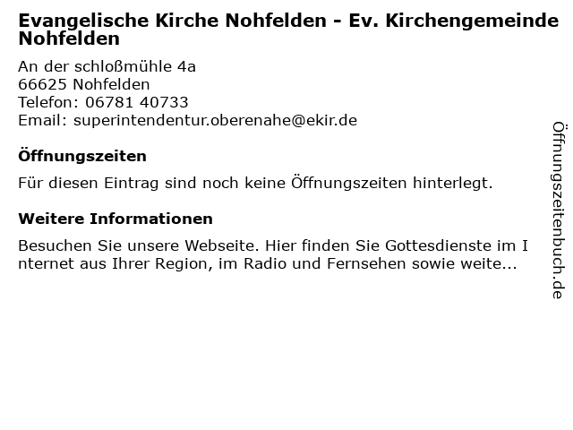 Evangelische Kirche Nohfelden - Ev. Kirchengemeinde Nohfelden in Nohfelden: Adresse und Öffnungszeiten