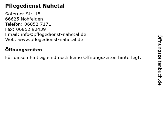 Pflegedienst Nahetal in Nohfelden: Adresse und Öffnungszeiten