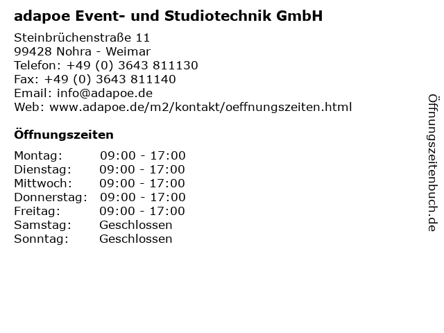 adapoe Event- und Studiotechnik GmbH in Nohra - Weimar: Adresse und Öffnungszeiten