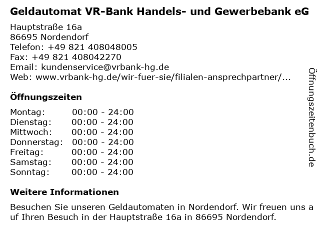 Geldautomat VR-Bank Handels- und Gewerbebank eG in Nordendorf: Adresse und Öffnungszeiten