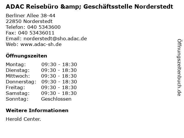 ADAC Reisebüro & Geschäftsstelle Norderstedt in Norderstedt: Adresse und Öffnungszeiten