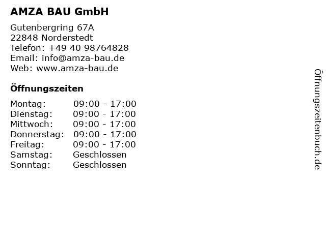 AMZA BAU GmbH in Norderstedt: Adresse und Öffnungszeiten