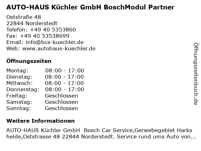 AUTO-HAUS Küchler GmbH Bosch Car Service in Norderstedt: Adresse und Öffnungszeiten