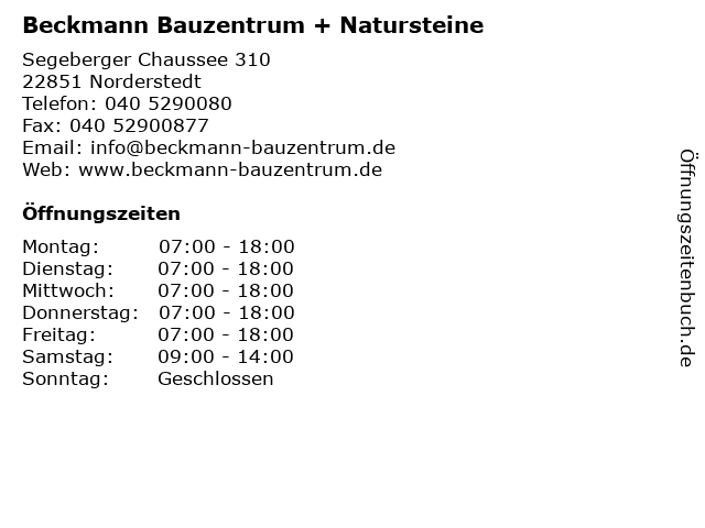 Beckmann Bauzentrum + Natursteine in Norderstedt: Adresse und Öffnungszeiten