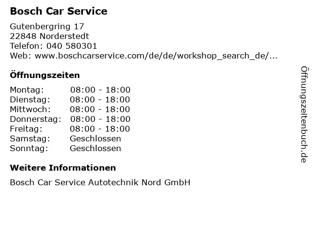 Bosch Car Service in Norderstedt: Adresse und Öffnungszeiten