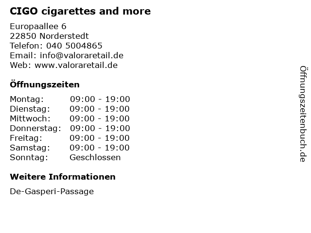 CIGO cigarettes and more in Norderstedt: Adresse und Öffnungszeiten