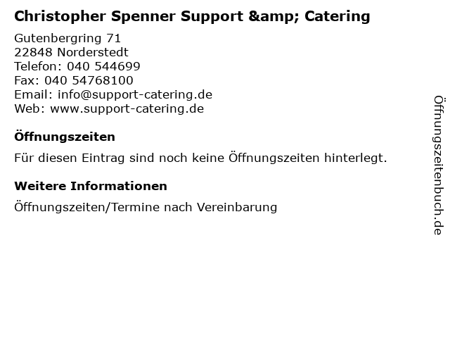 Christopher Spenner Support & Catering in Norderstedt: Adresse und Öffnungszeiten