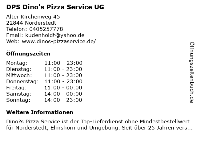 DPS Dino's Pizza Service UG in Norderstedt: Adresse und Öffnungszeiten