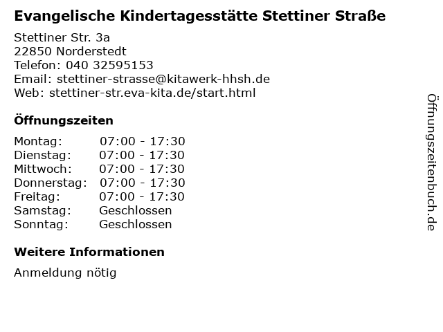 Evangelische Kindertagesstätte Stettiner Straße in Norderstedt: Adresse und Öffnungszeiten