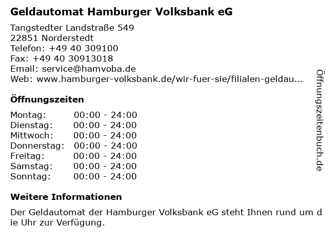 Geldautomat Hamburger Volksbank eG in Norderstedt: Adresse und Öffnungszeiten
