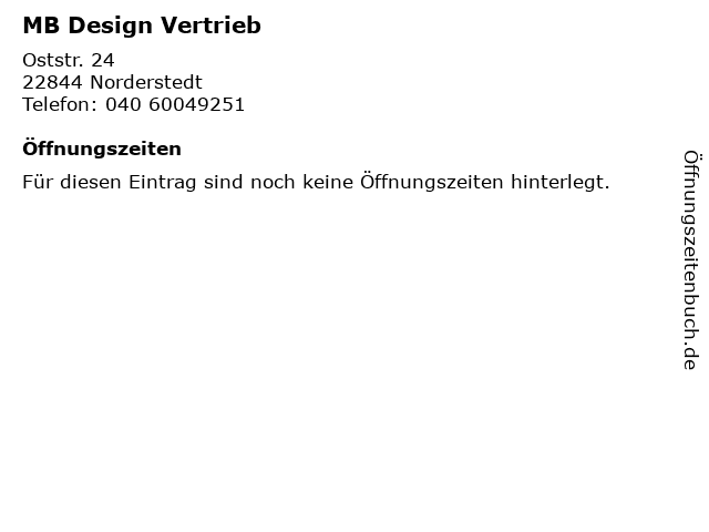 MB Design Vertrieb in Norderstedt: Adresse und Öffnungszeiten