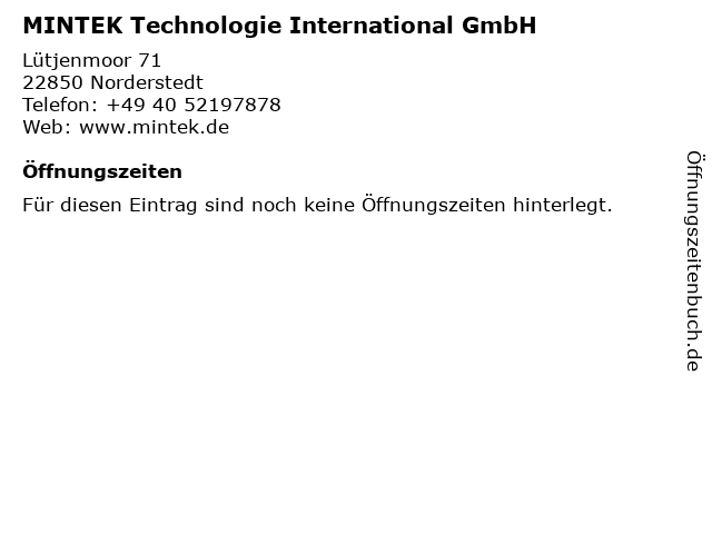 MINTEK Technologie International GmbH in Norderstedt: Adresse und Öffnungszeiten