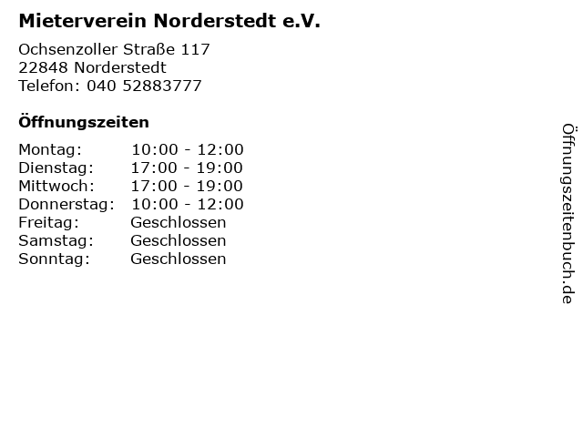 Mieterverein Norderstedt e.V. in Norderstedt: Adresse und Öffnungszeiten