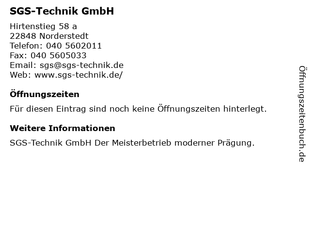 SGS-Technik GmbH in Norderstedt: Adresse und Öffnungszeiten