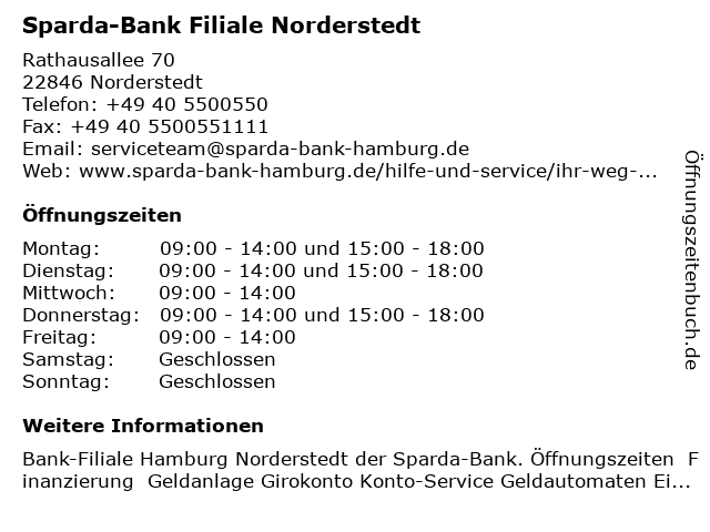 ᐅ Offnungszeiten Sparda Bank Filiale Norderstedt Rathausallee