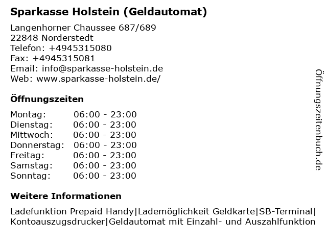 Sparkasse Holstein (Geldautomat) in Norderstedt: Adresse und Öffnungszeiten