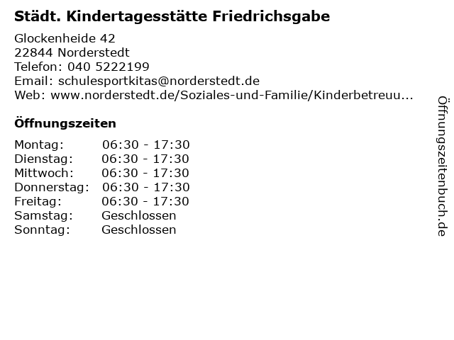 Städt. Kindertagesstätte Friedrichsgabe in Norderstedt: Adresse und Öffnungszeiten