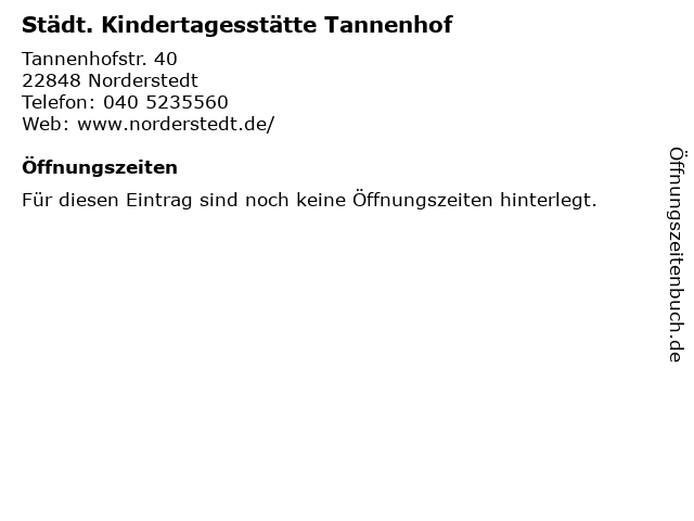 Städt. Kindertagesstätte Tannenhof in Norderstedt: Adresse und Öffnungszeiten